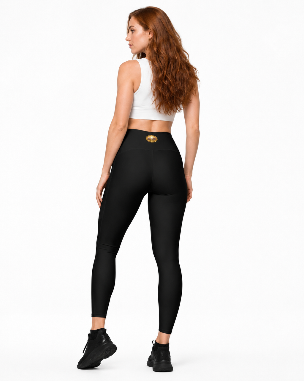 Plain Black Leggings with Pockets & Emblem