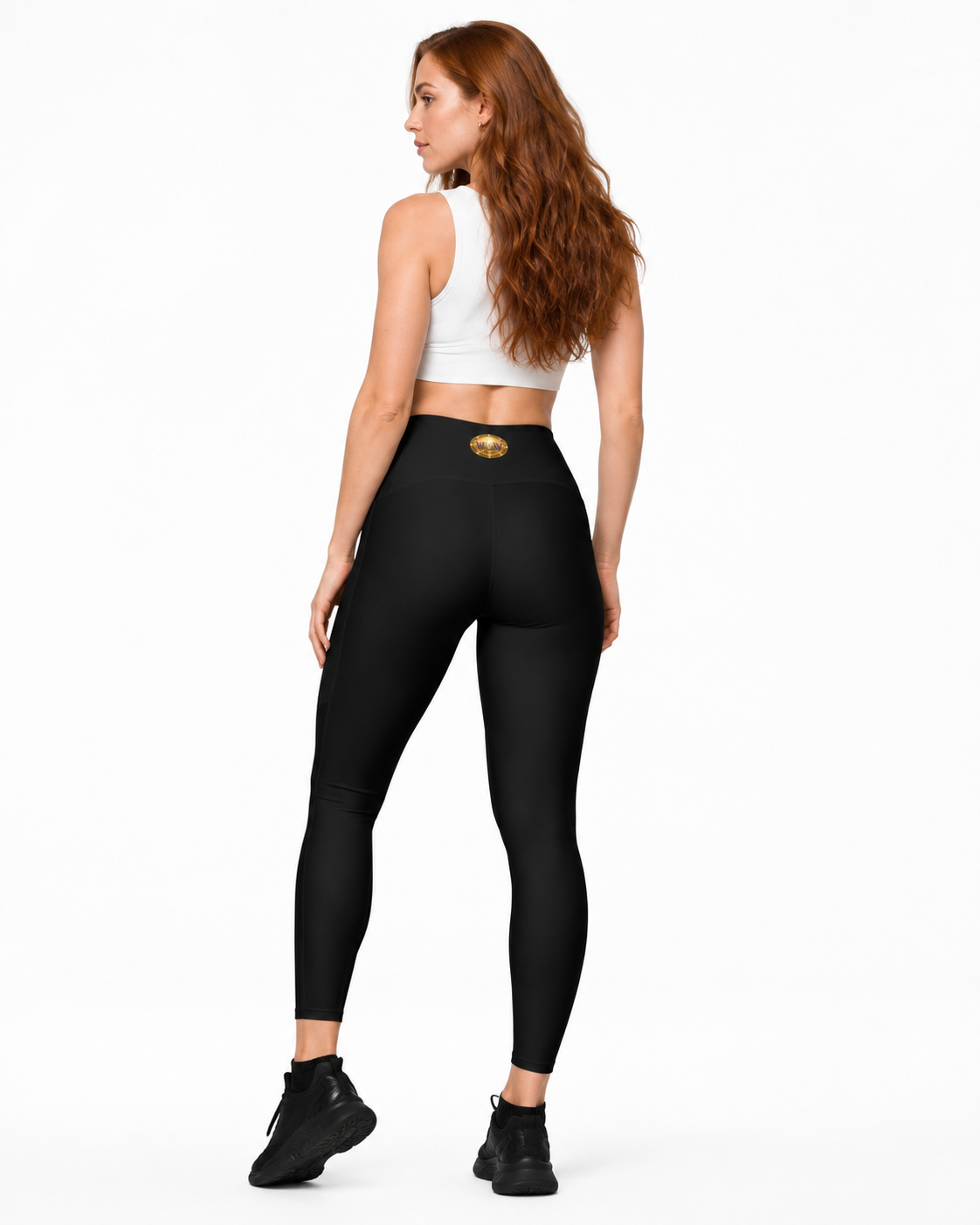 Plain Black Leggings with Pockets & Emblem