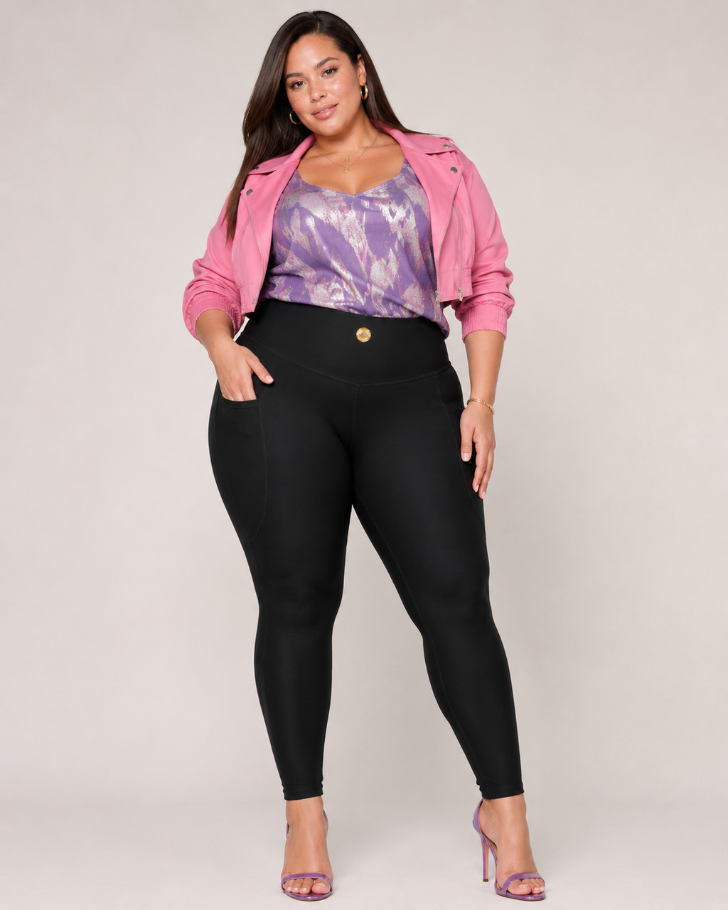 Plain Black Leggings with Pockets & Emblem
