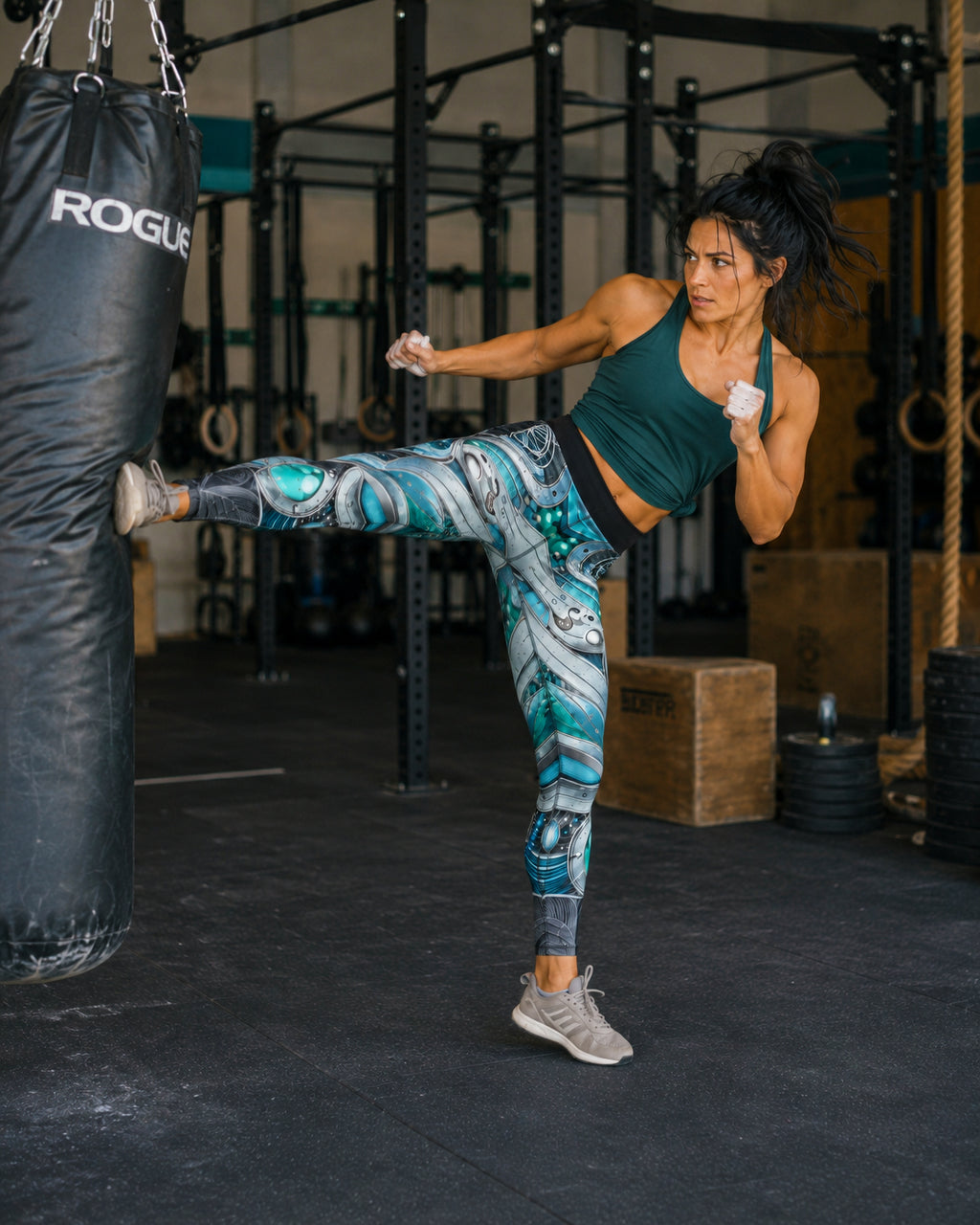 Empyrean Silver Leggings – model doing a CrossFit workout