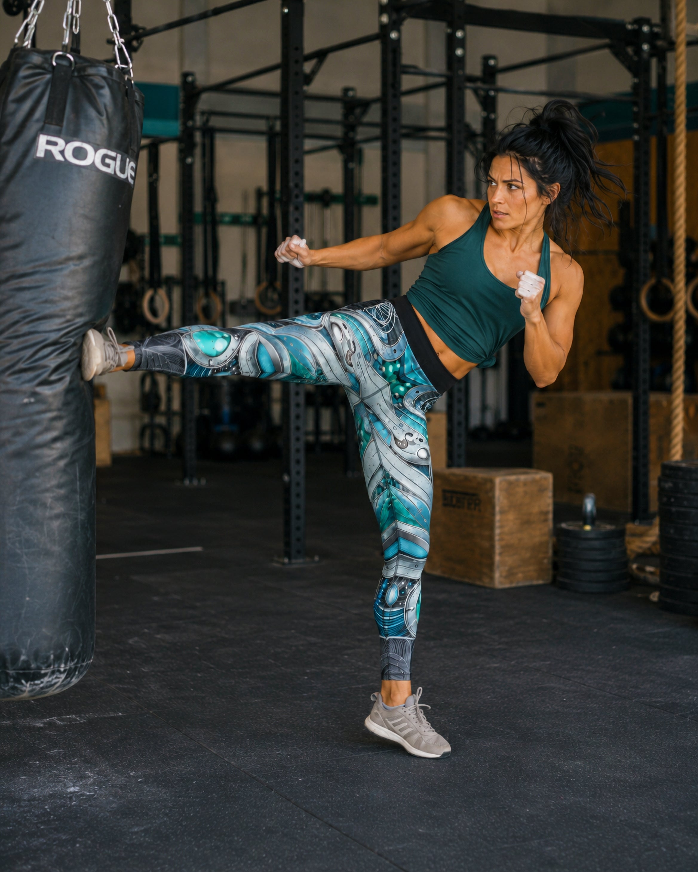 Empyrean Silver Leggings – model doing a CrossFit workout