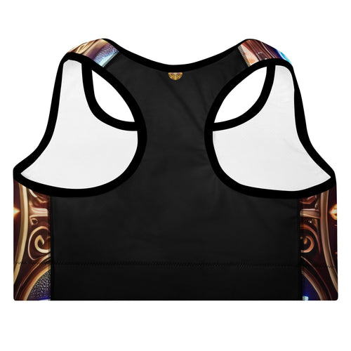 Divine Cosmic G Sports Bra – Black colorway, back view