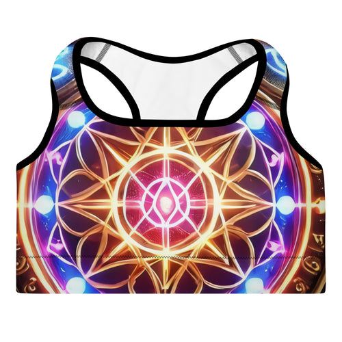 Divine Cosmic G Sports Bra – Black colorway, front view