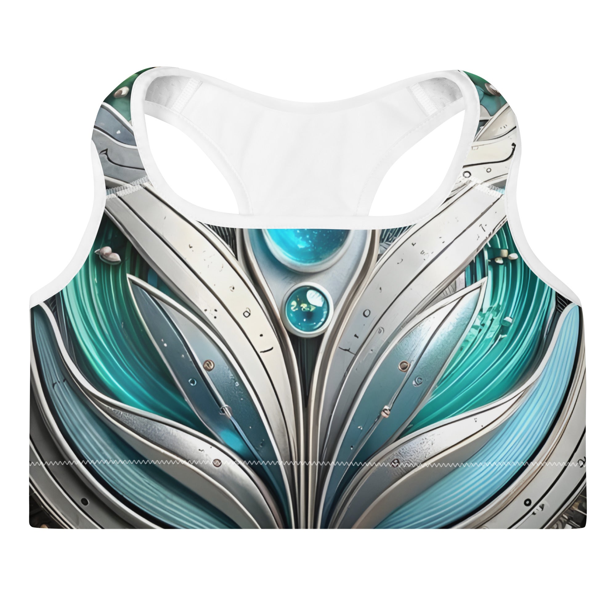 Empyrean Silver Sports Bra – White colorway, front view