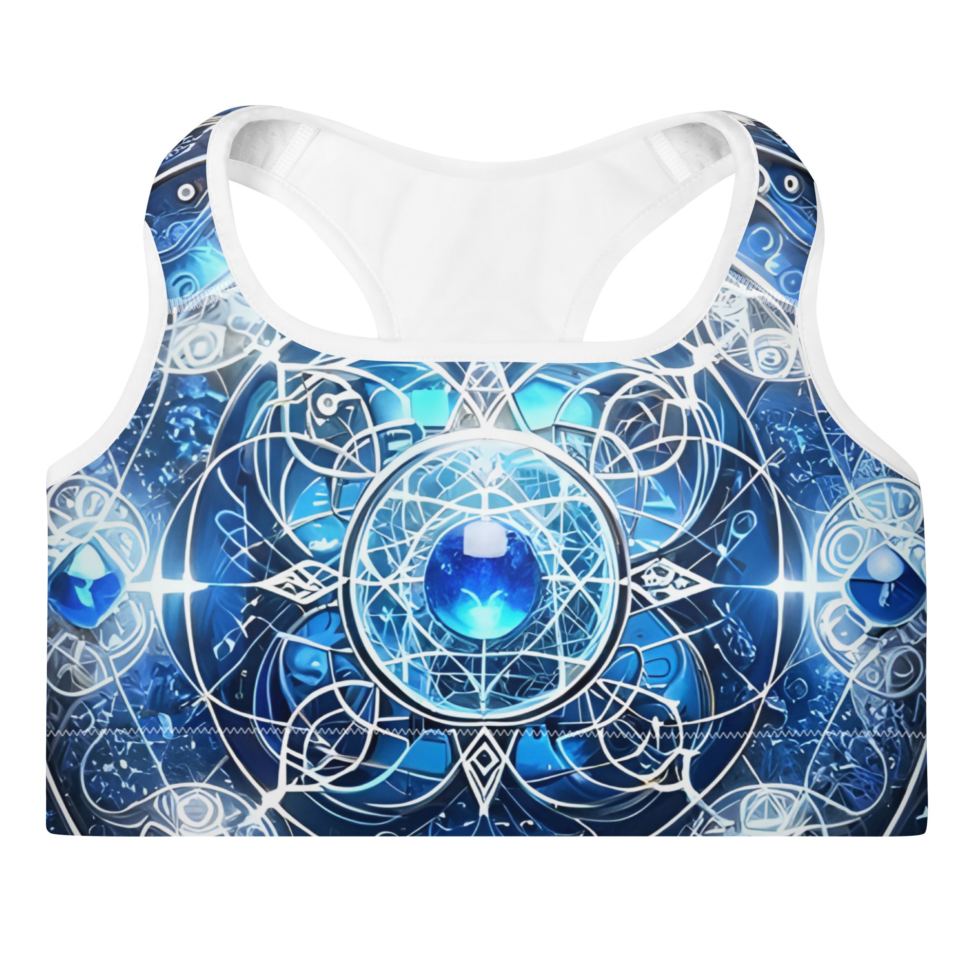 Mystical Azure Sports Bra – White colorway, front view