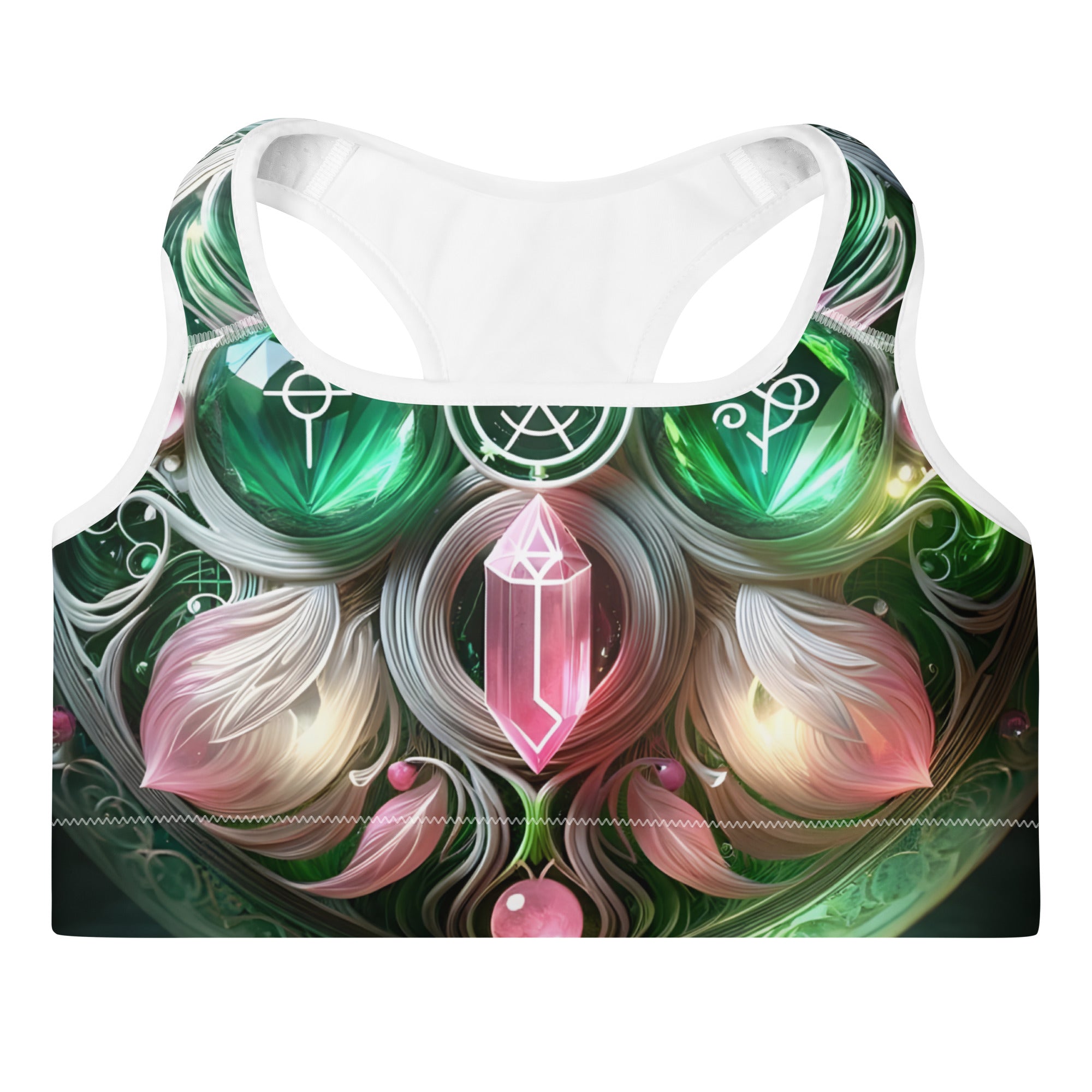 Majestic Emerald Rose Sports Bra – White colorway, front view